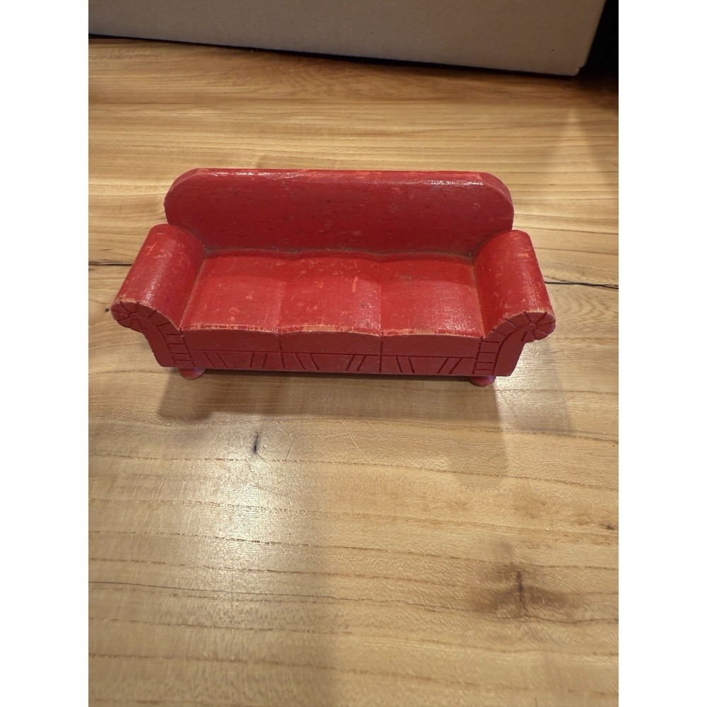 Vintage Strombecker Red Wooden Dollhouse Sofa 1:12 Scale Sofa